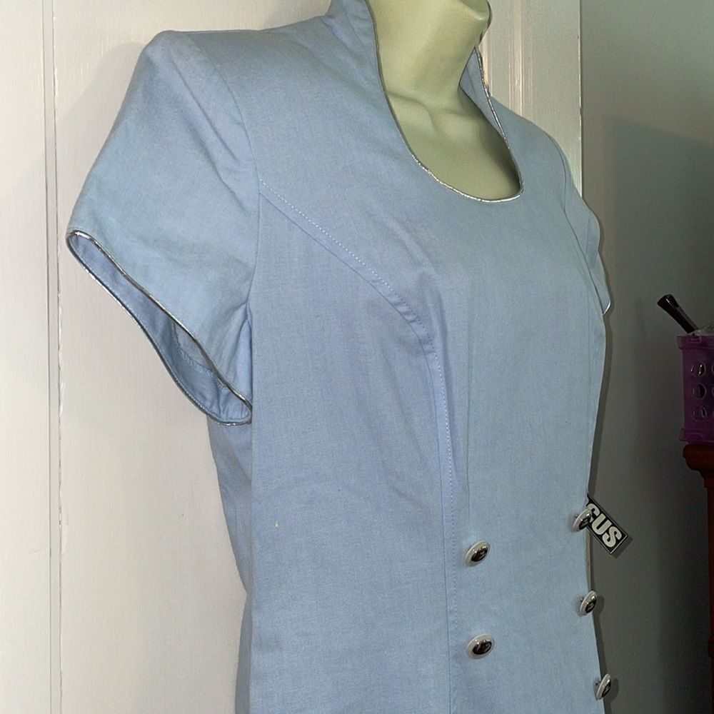 NWT Vtg 80s/90s First Focus light blue cotton short sleeve midi dress - Picture 6 of 10